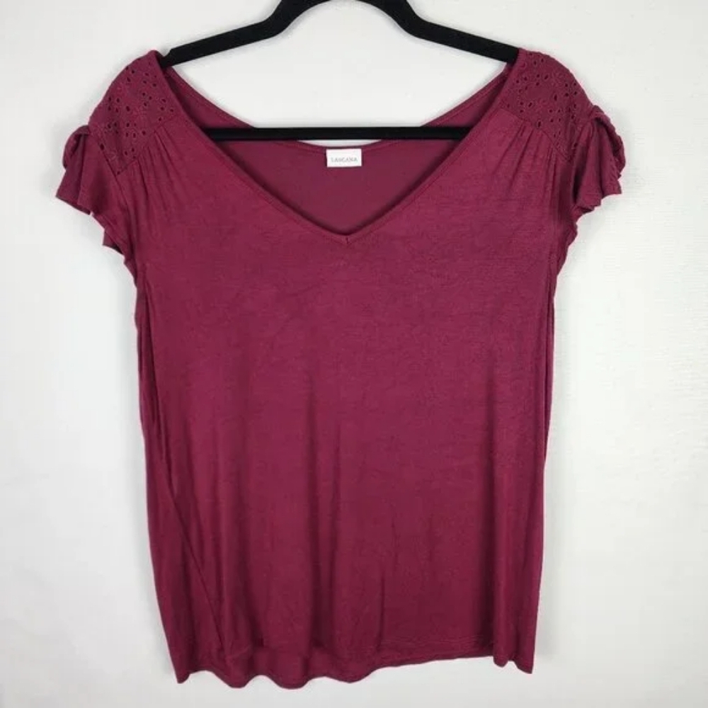Lacana Deep Red Flutter Sleeve Top Medium